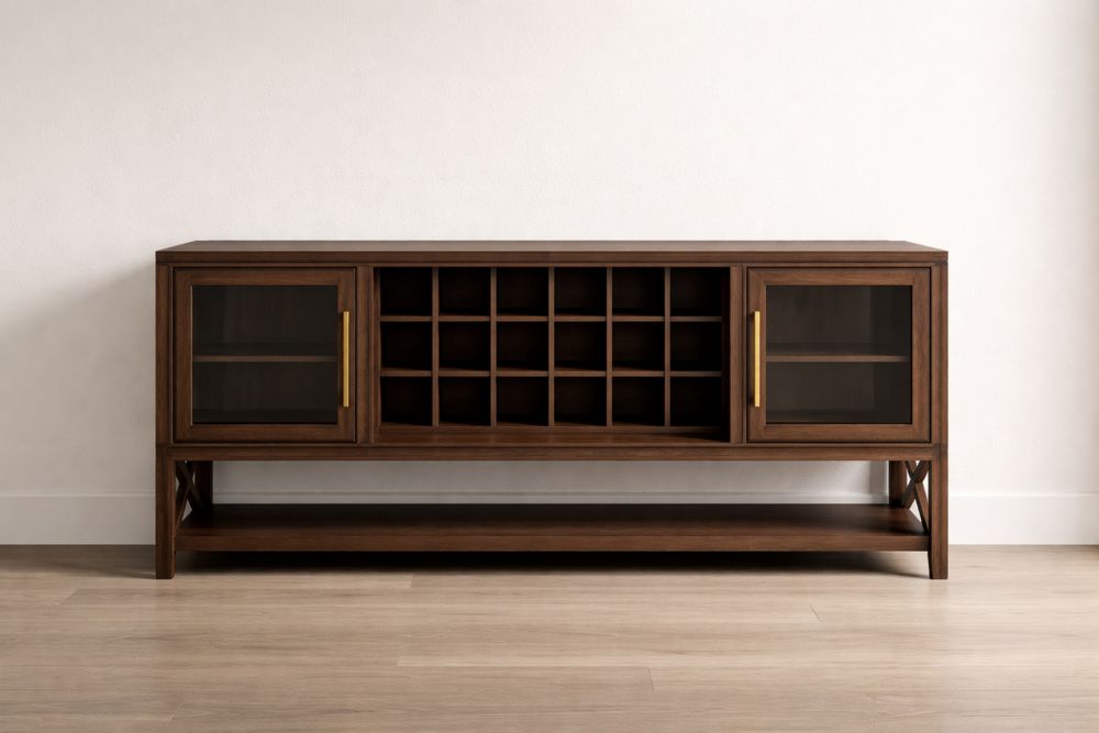 Buffet en bois avec portes vitrées et range-bouteilles