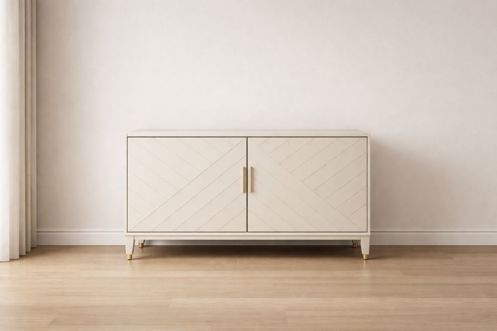 Buffet en Bois avec Portes à Motif Chevrons Crème