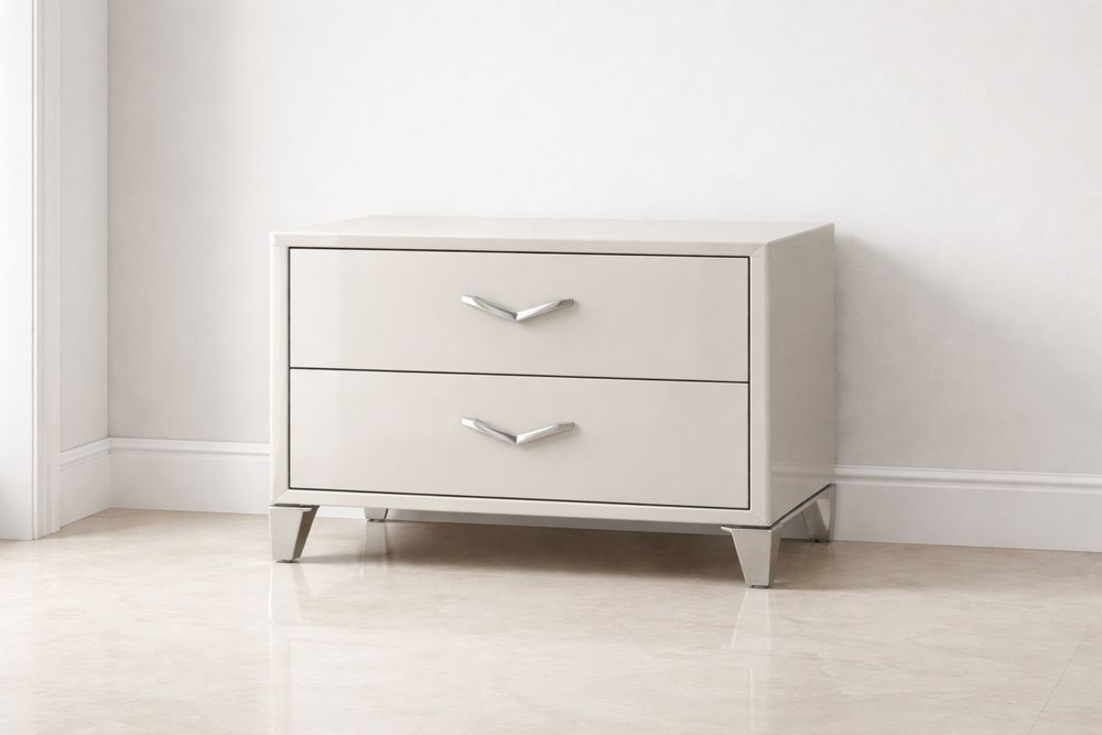 Table de Chevet Bois MDF 2 Tiroirs Beige