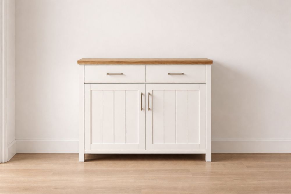 Buffet en bois avec 2 tiroirs et 2 portes Blanc