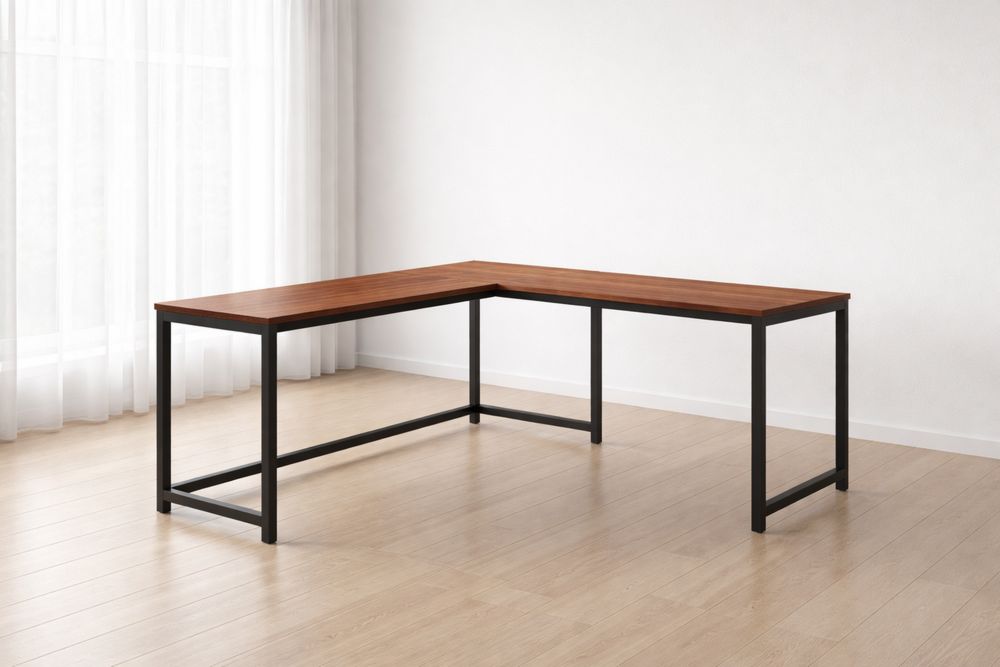 Bureau d'angle en bois et métal 150x150x75 cm L
