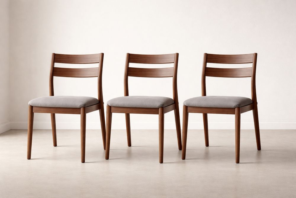 Ensemble de 3 chaises en bois avec assise en tissu 45x41x78cm Marron/Gris