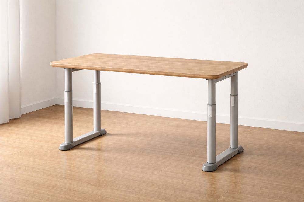 Bureau réglable en hauteur en bois de bambou et acier