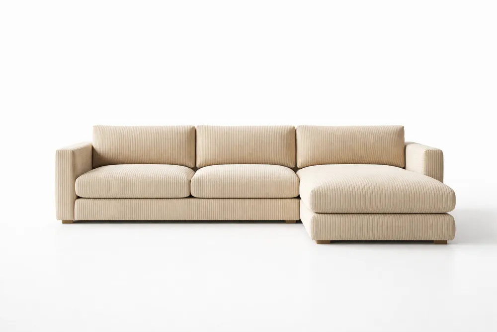 Canapé d'angle en tissu polyester côtelé beige