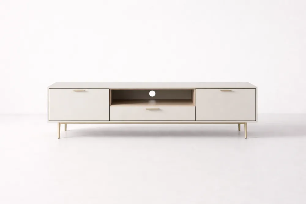 Meuble TV MDF blanc avec tiroir et portes