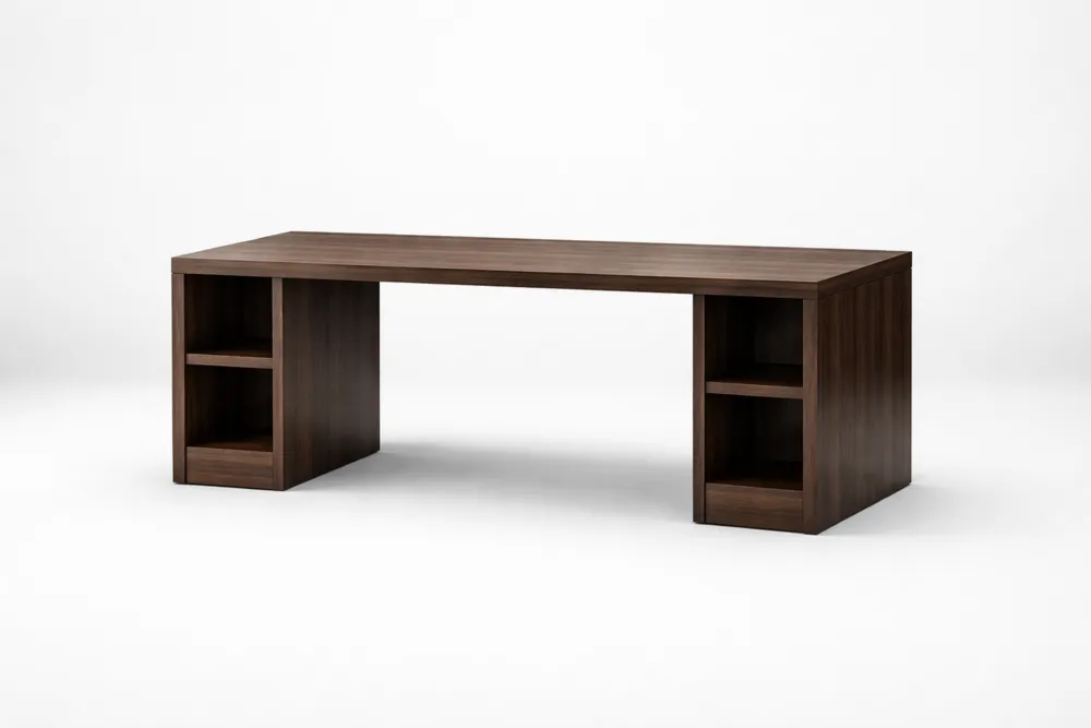 Bureau rectangulaire en bois de particules avec étagères intégrées 200cm x 60cm x 75cm(L x l x H)