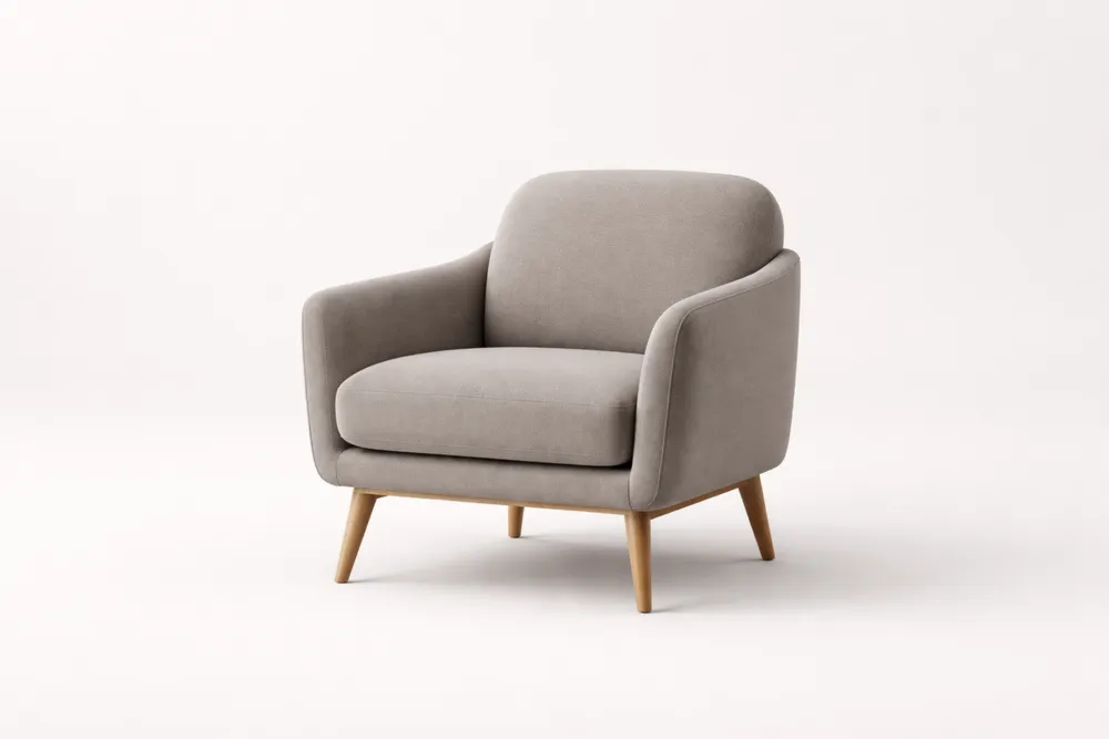 Fauteuil en Tissu Polyester Gris Clair Pieds en Bois Massif