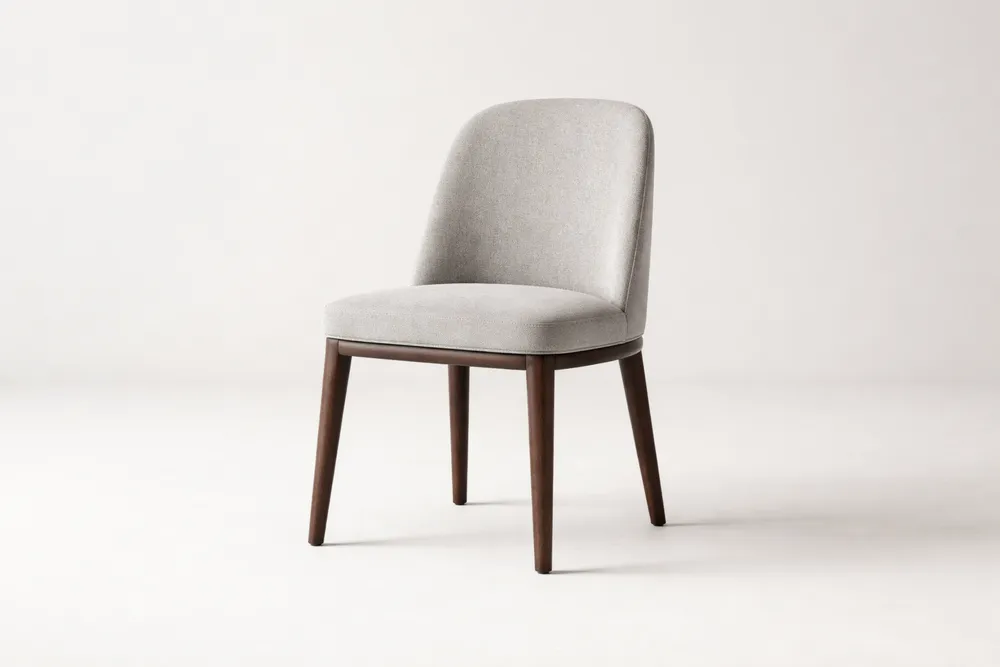 Chaise de salle à manger en tissu polyester avec structure en bois de noyer gris clair