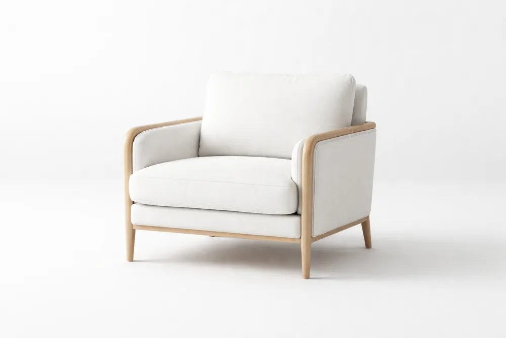 Fauteuil en bois massif et tissu polyester blanc