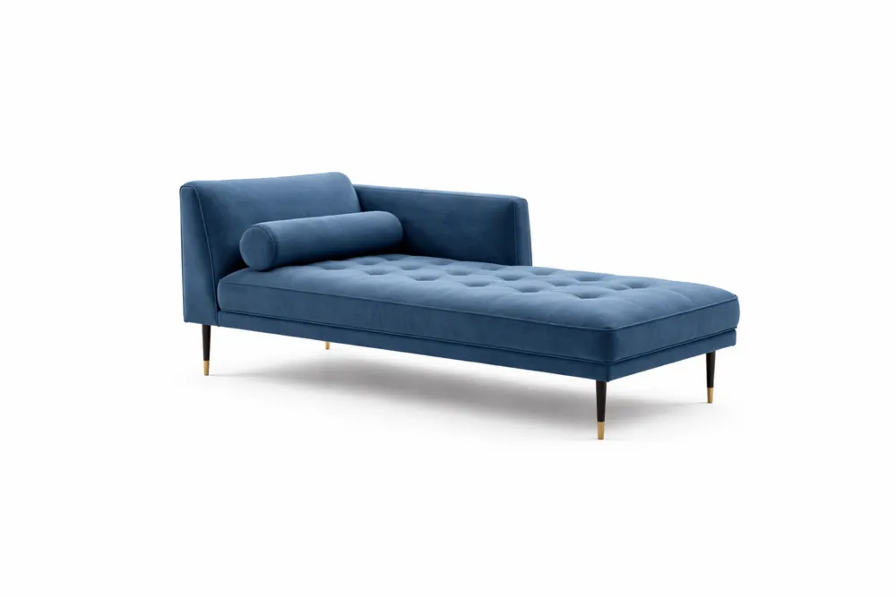 Chaise Longue en Velours avec Coussin, Bleu