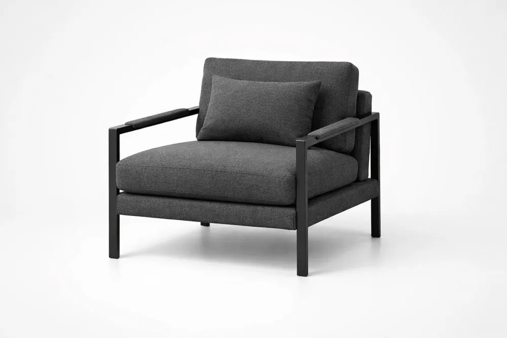 Fauteuil tissu polyester gris cadre en acier