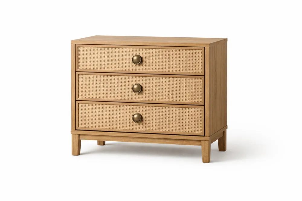 Commode en bois à 3 tiroirs cannés