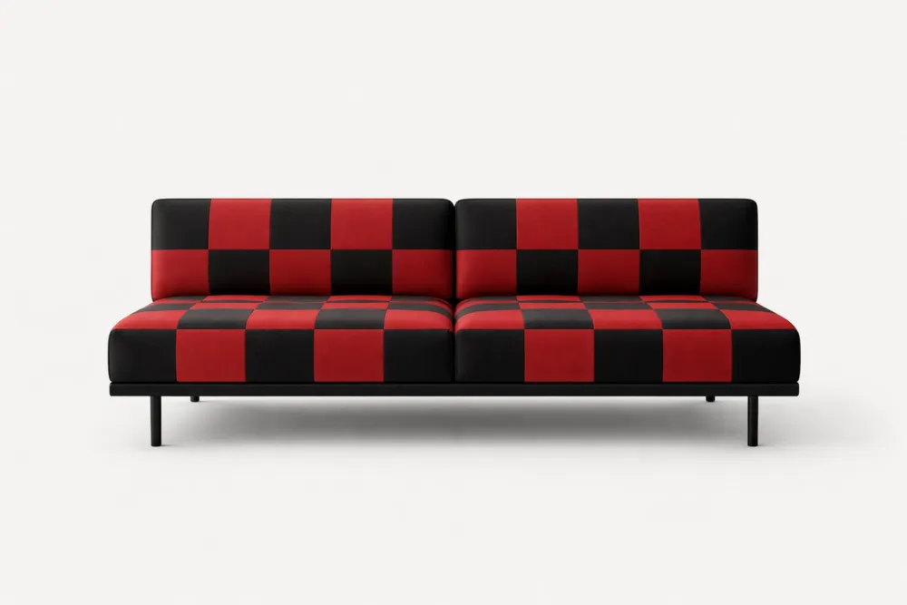 Canapé deux places en tissu à motifs damier rouge et noir
