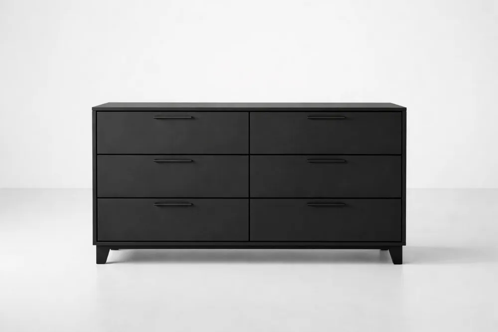 Commode à 6 tiroirs en bois noir 145x40x80 cm(L x l x H)