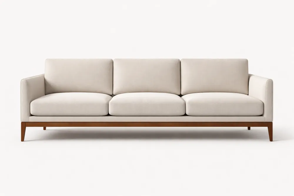 Canapé long 3 places tissu polyester beige cadre bois massif 220x90x80 cm(L x l x H)