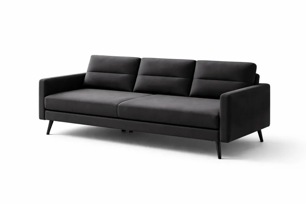 Canapé long 3 places en tissu polyester Noir