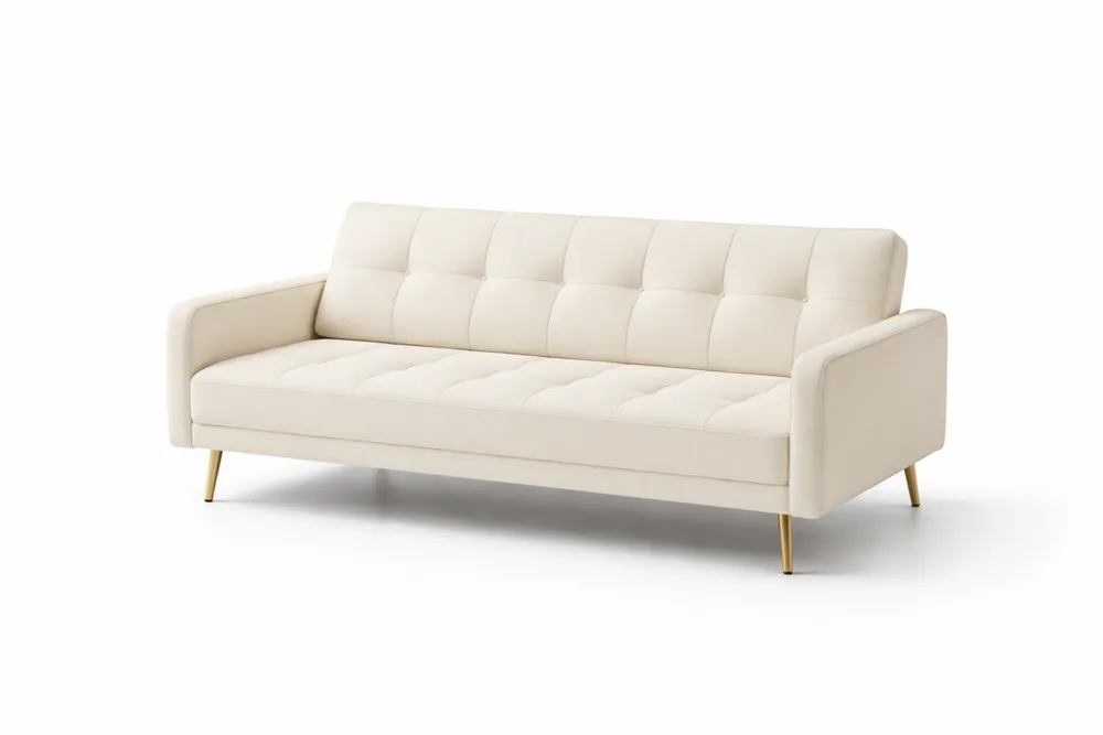 Canapé long 3 places en tissu polyester avec structure en acier