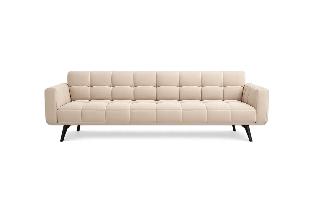 Canapé long 3 places en cuir synthétique beige avec structure en acier longueur 200cm