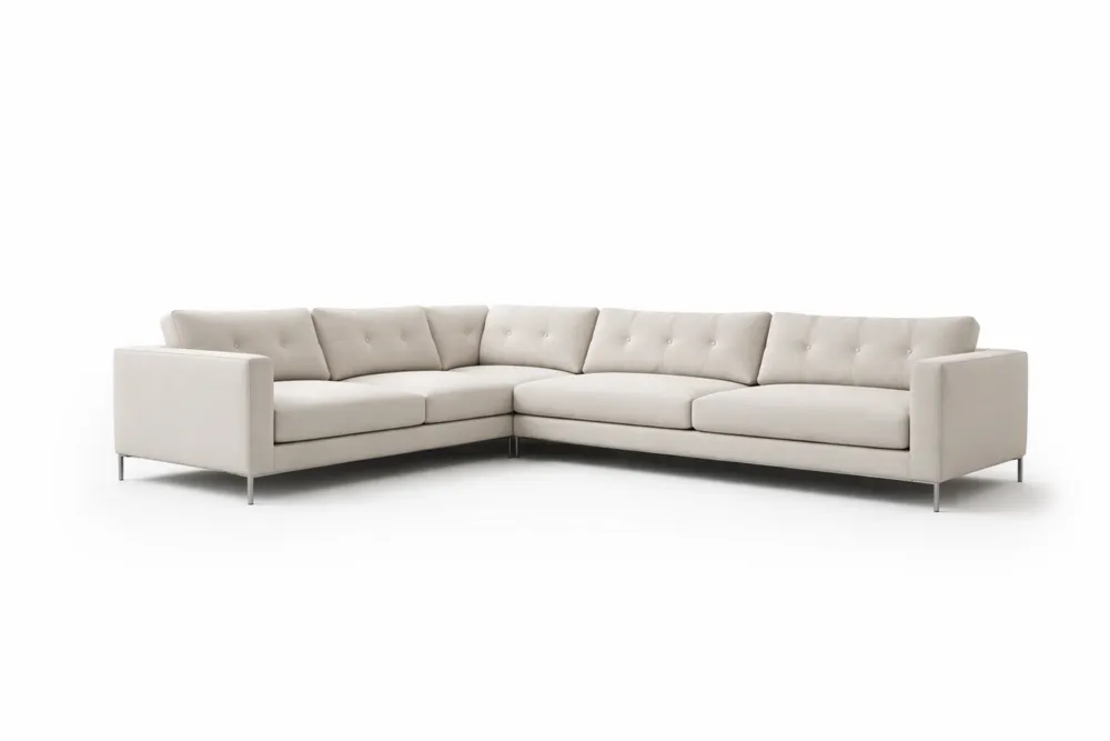 Canapé d'angle en tissu polyester Beige structure métallique