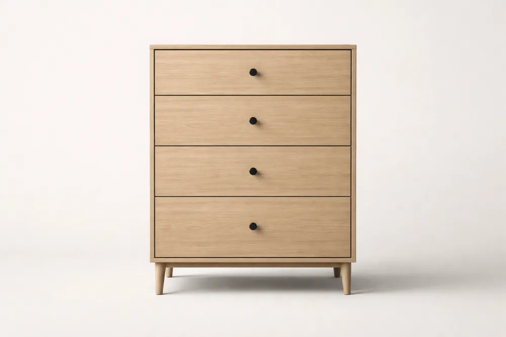 Commode en Bois à 4 Tiroirs avec Poignées Noires