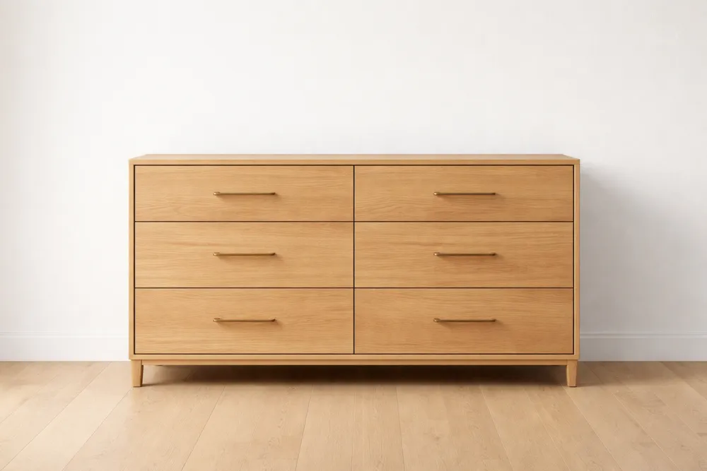 Commode 6 tiroirs en chêne couleur Bois naturel