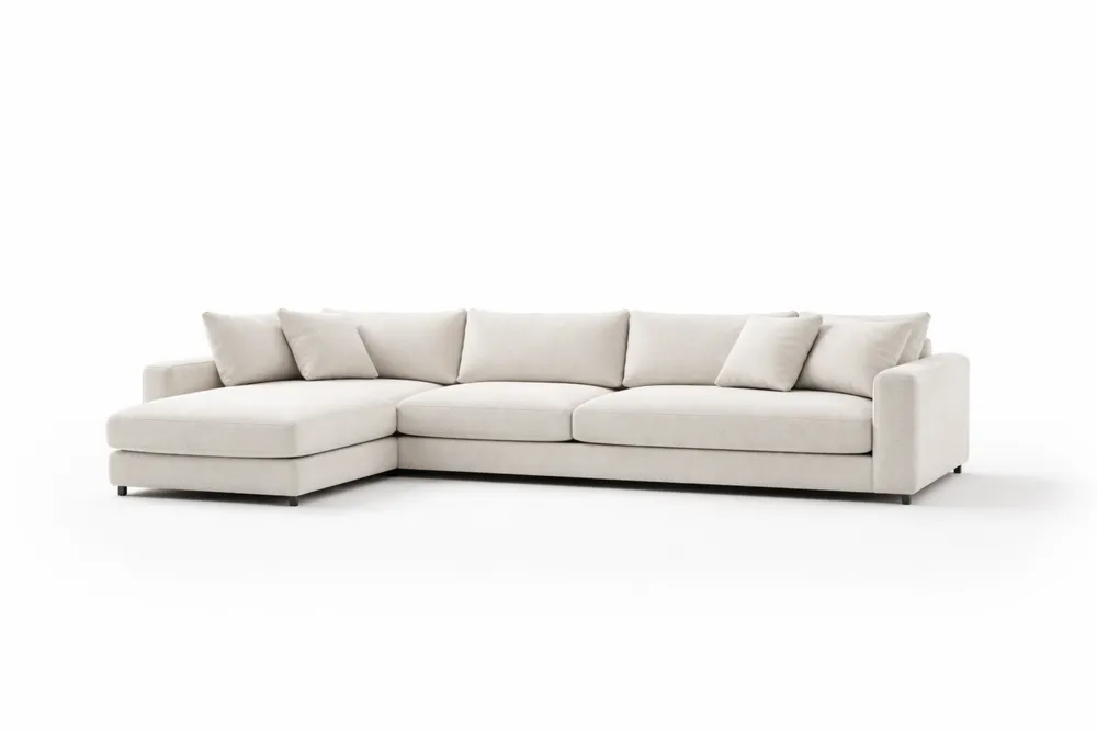 Canapé d'angle en tissu polyester beige avec méridienne à gauche 295x170x85 cm(L x l x H)