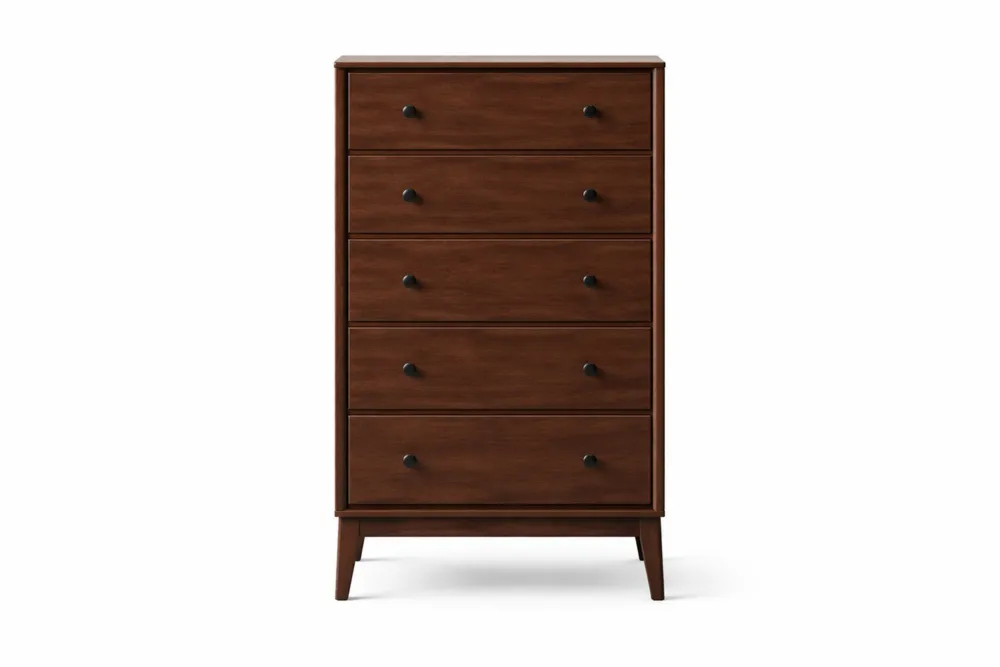 Commode 5 tiroirs en bois massif marron 60x40x120 cm(l x P x H)