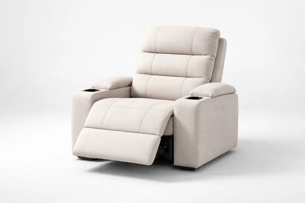 Fauteuil relax inclinable en microfibre crème avec porte-gobelets