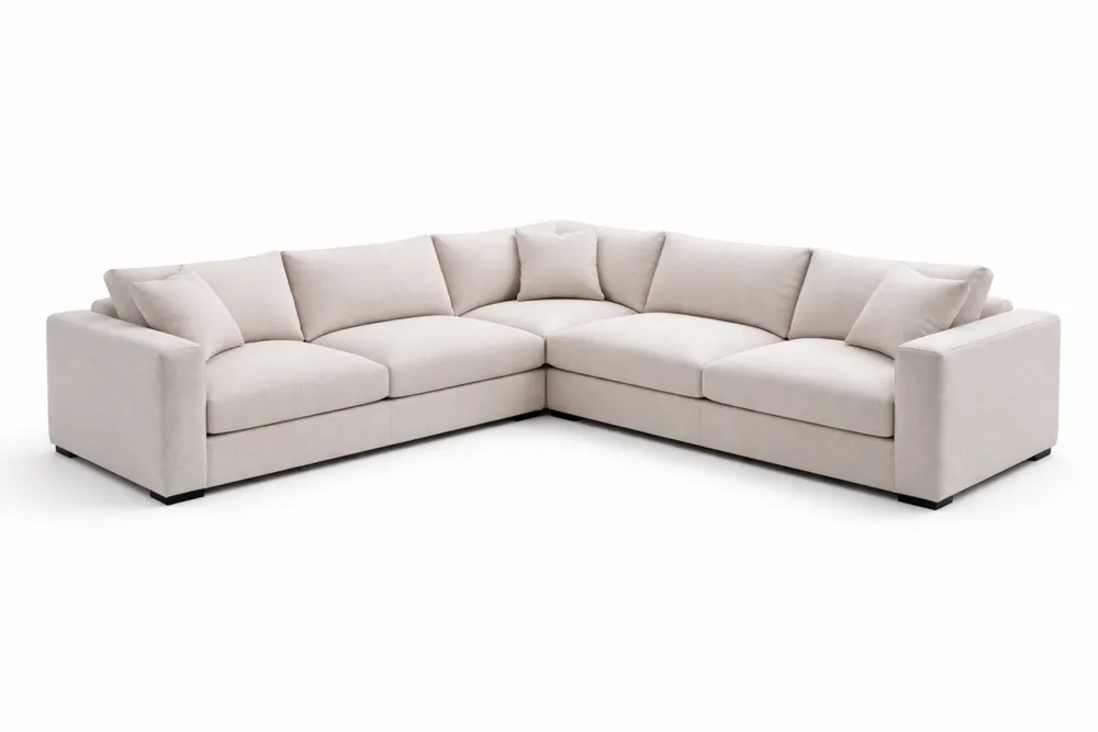 Canapé d'angle en tissu polyester beige