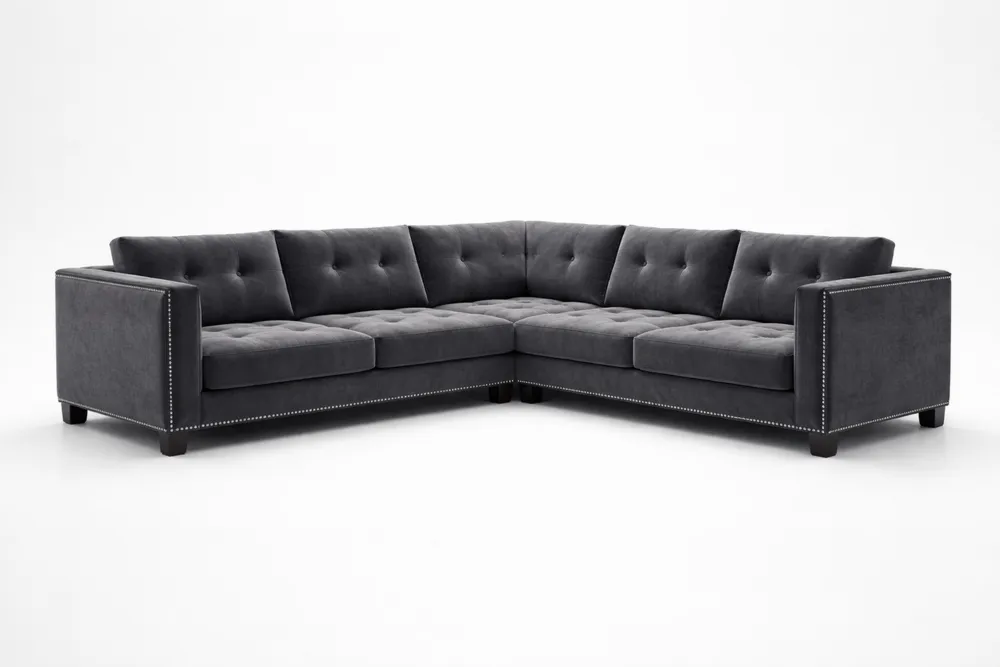 Canapé d'angle en tissu polyester gris foncé