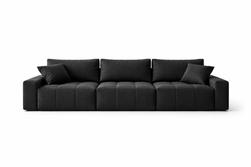 Canapé long en tissu polyester noir, longueur 230 cm