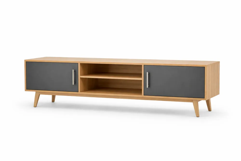 Meuble TV en bois MDF chêne et noir