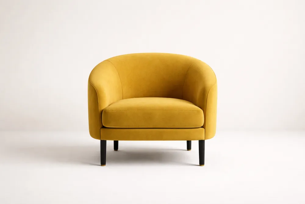 Fauteuil en velours jaune moutarde avec pieds en bois massif 75x85x80cm(H x l x P)