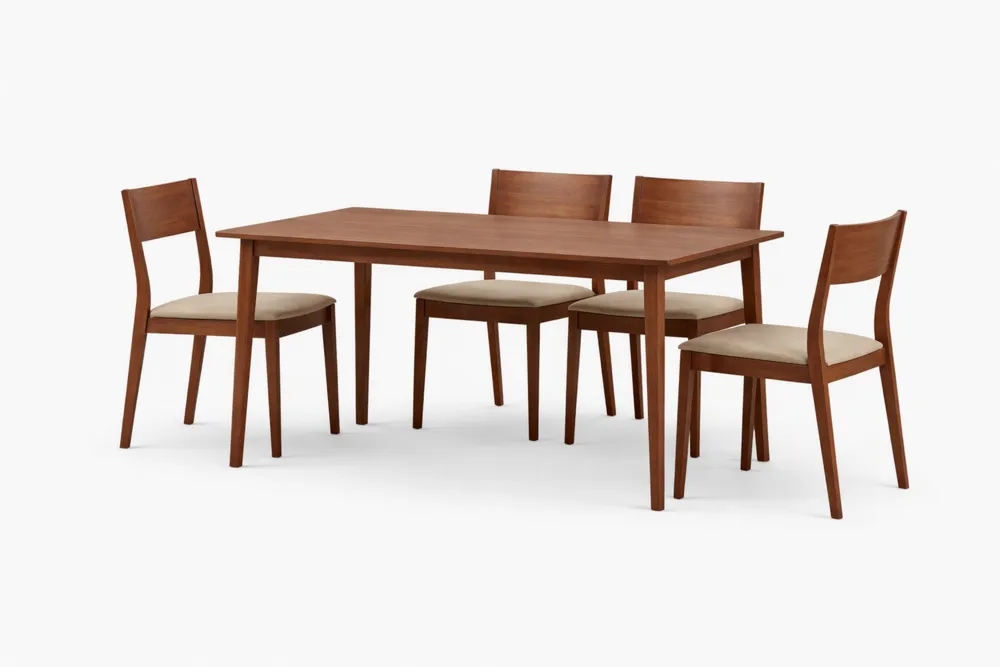 Ensemble Salle à Manger en Chêne avec 4 Chaises en Tissu Beige