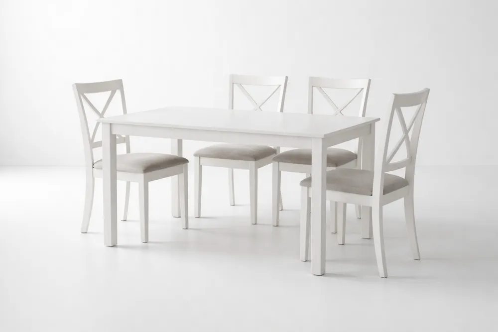 Ensemble salle à manger en bois massif avec 4 chaises, blanc