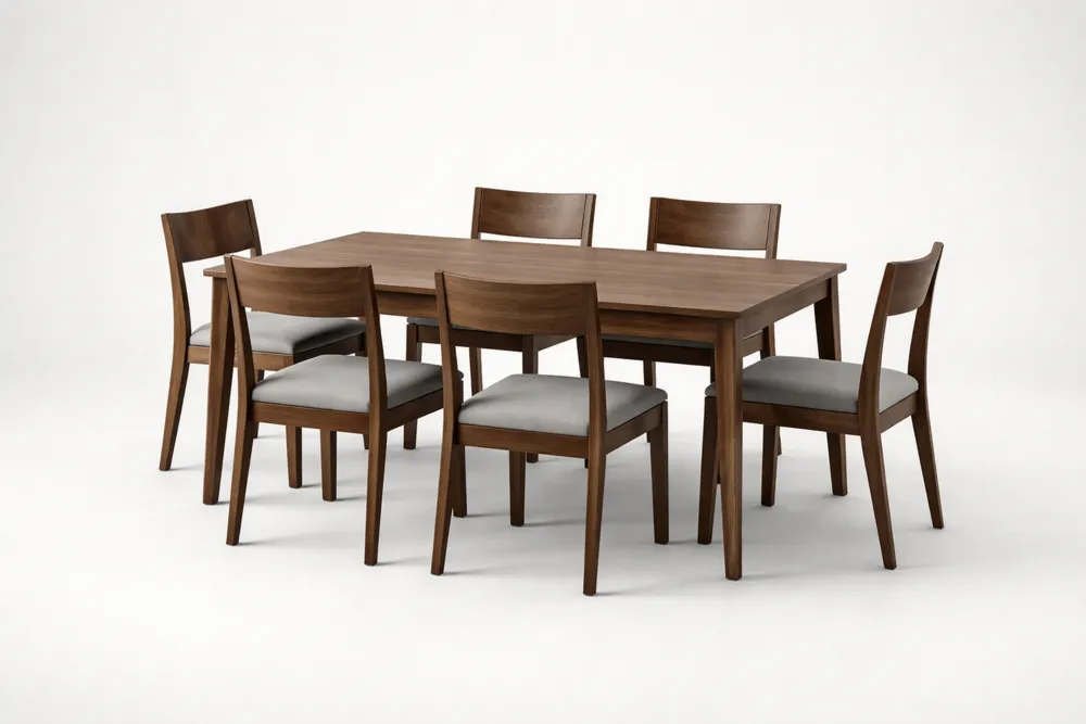 Ensemble salle à manger en bois massif chêne avec 6 chaises rembourrées