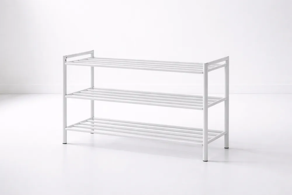 Étagère à chaussures en acier blanc avec 3 niveaux