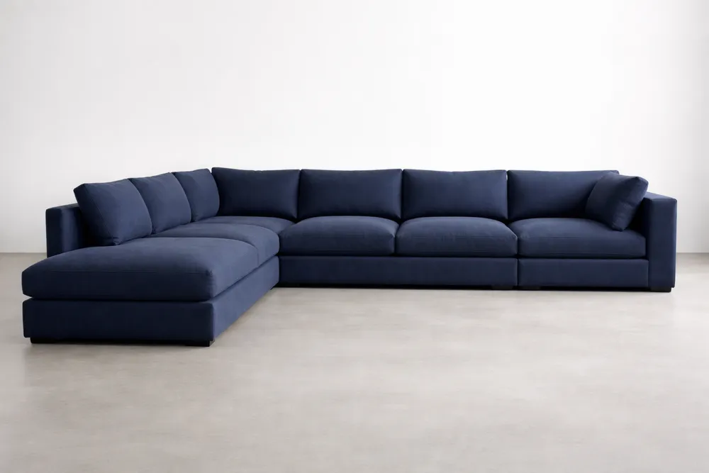 Canapé d'angle en tissu polyester Bleu Longueur 330 cm