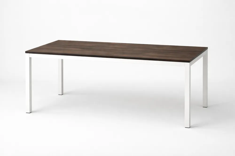 Table à manger rectangulaire en bois et acier brun, pieds blancs 180x90x75 cm(L x l x H)