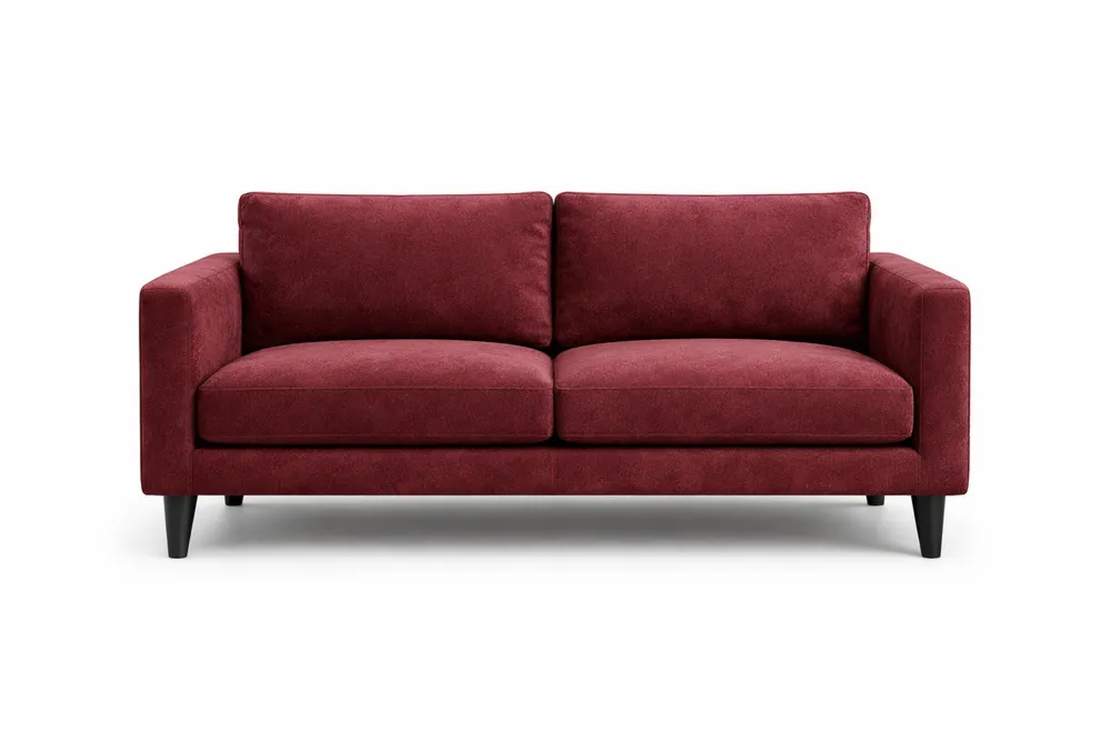 Canapé 2 places tissu polyester rouge pieds bois massif