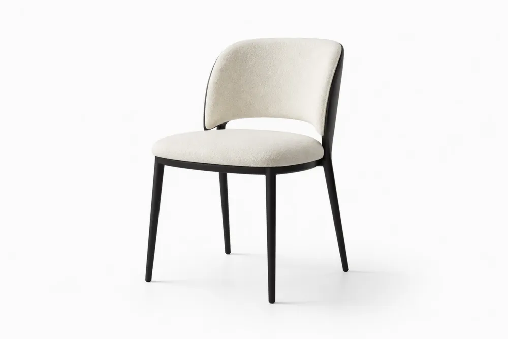 Chaise de salle à manger avec cadre en acier et assise en tissu polyester blanc