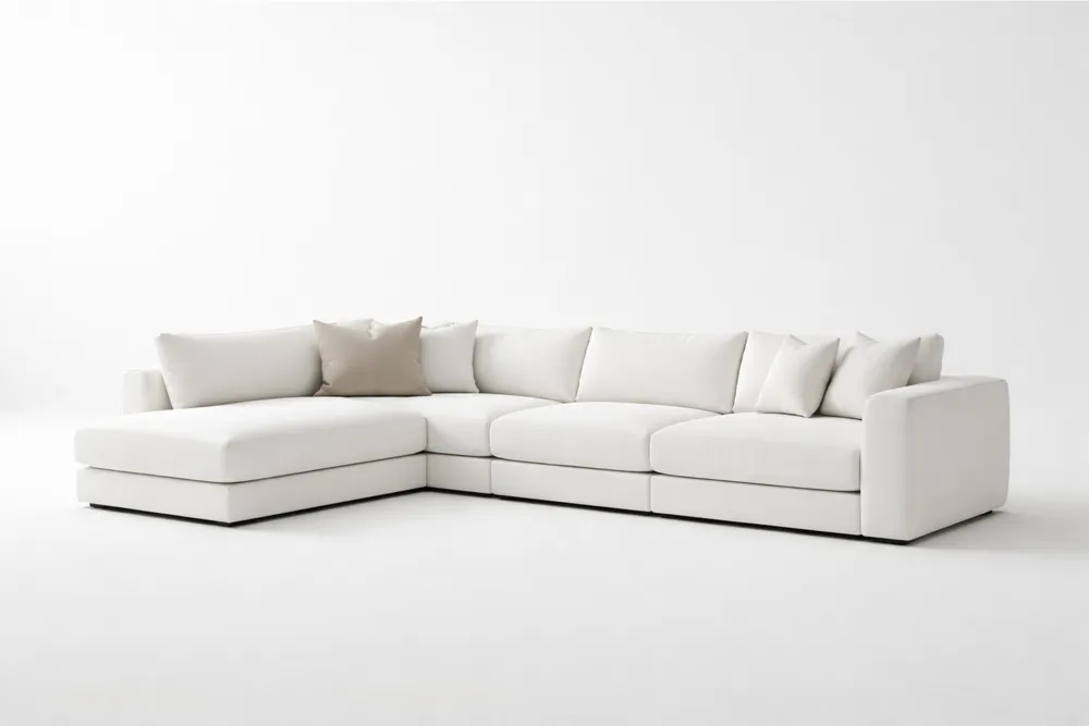 Canapé d'angle modulaire en tissu polyester blanc