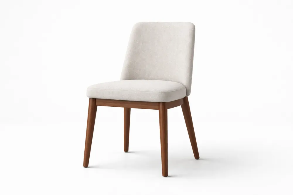 Chaise de salle à manger en bois massif avec assise en tissu polyester beige