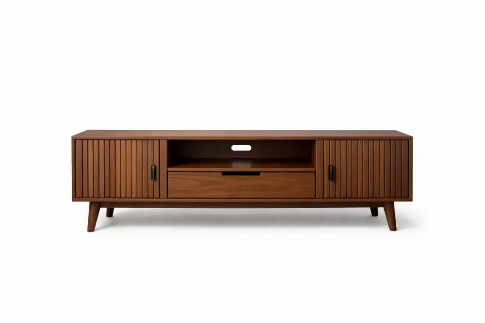Meuble TV en bois massif avec tiroir et portes, longueur 180 cm