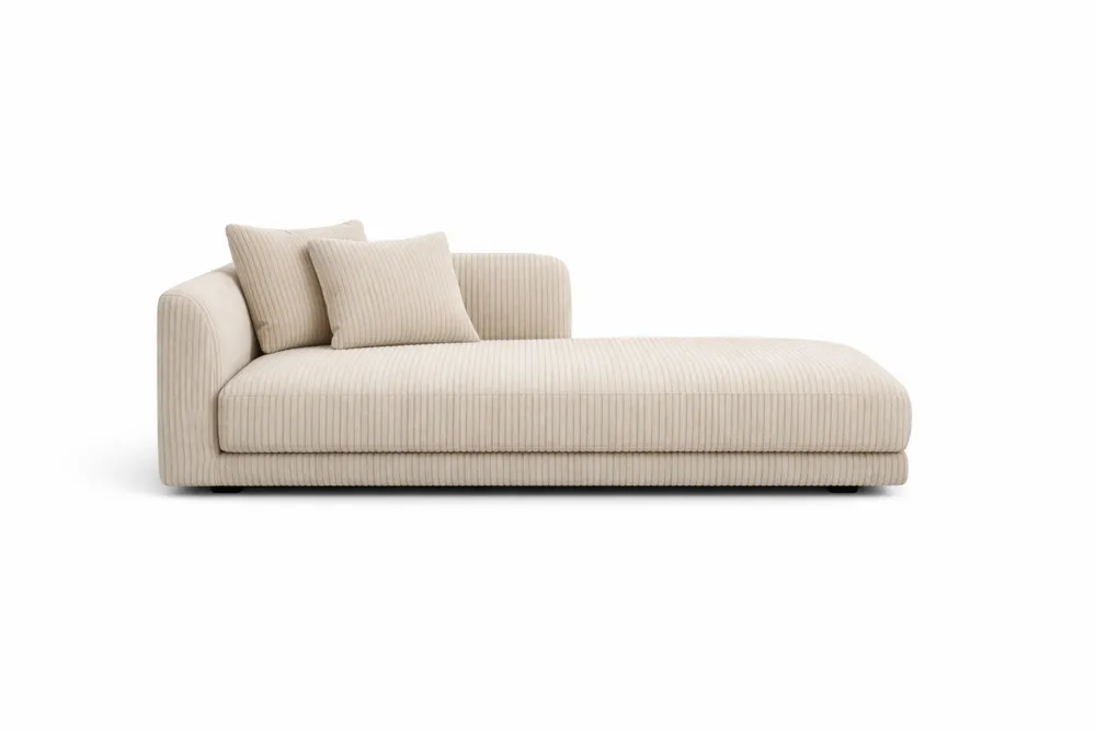 Méridienne en Tissu Côtelé Beige avec Accoudoir et Coussins