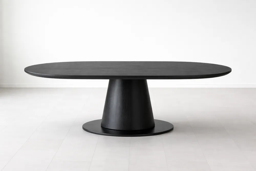 Table à manger ovale en bois massif noir, longueur 200 cm