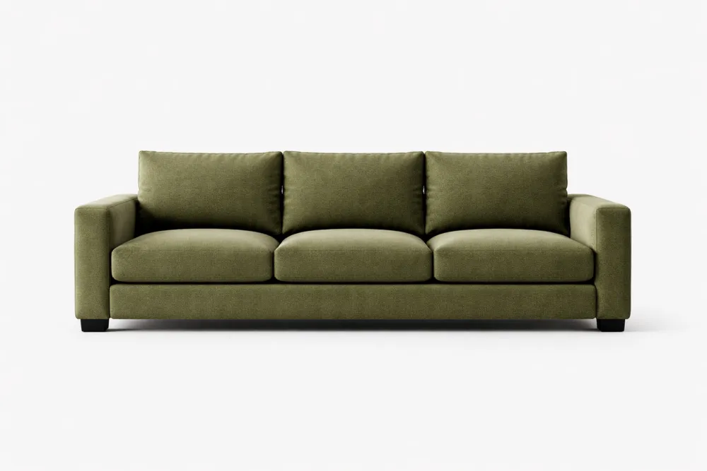 Canapé long 3 places en tissu polyester olive
