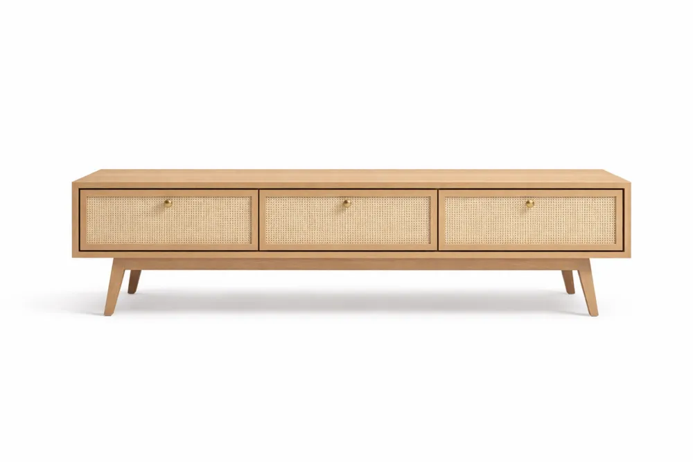 Meuble TV en Chêne et Rotin Beige