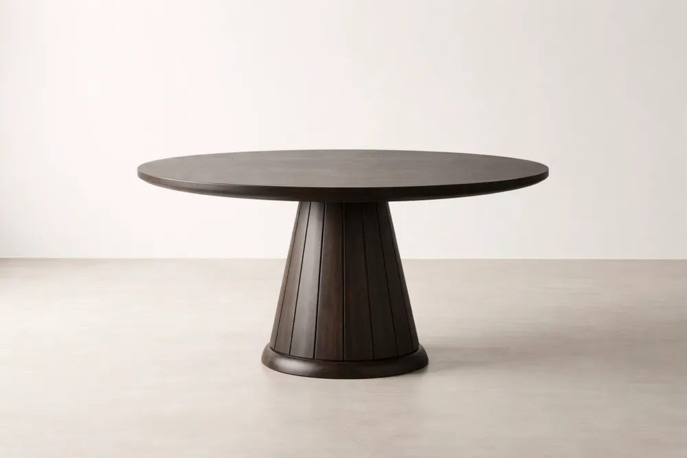 Table à manger ronde en bois massif brun foncé