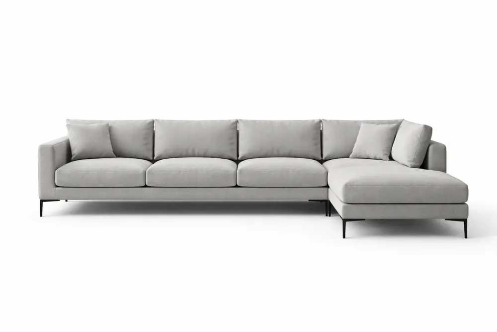 Canapé d’angle en tissu polyester gris, longueur 320 cm